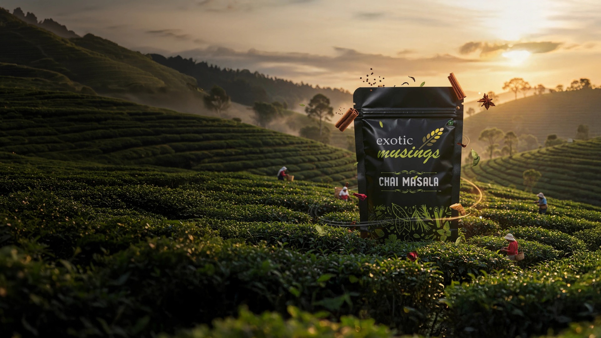 Exotic Musings chai masala pack in tea fields
